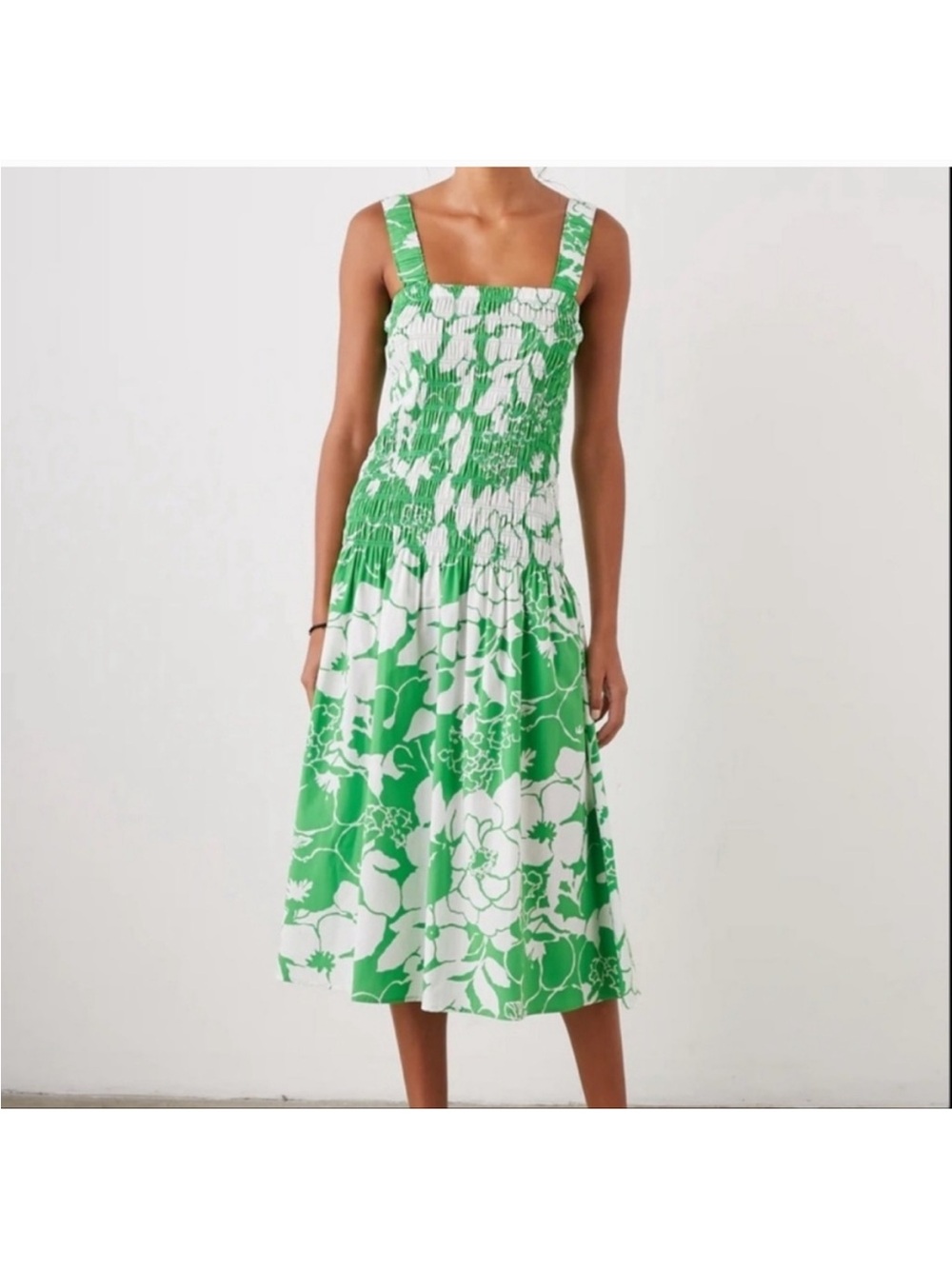 Rails Seville Green Lotus Drop Waist Smocked Midi Dress Small